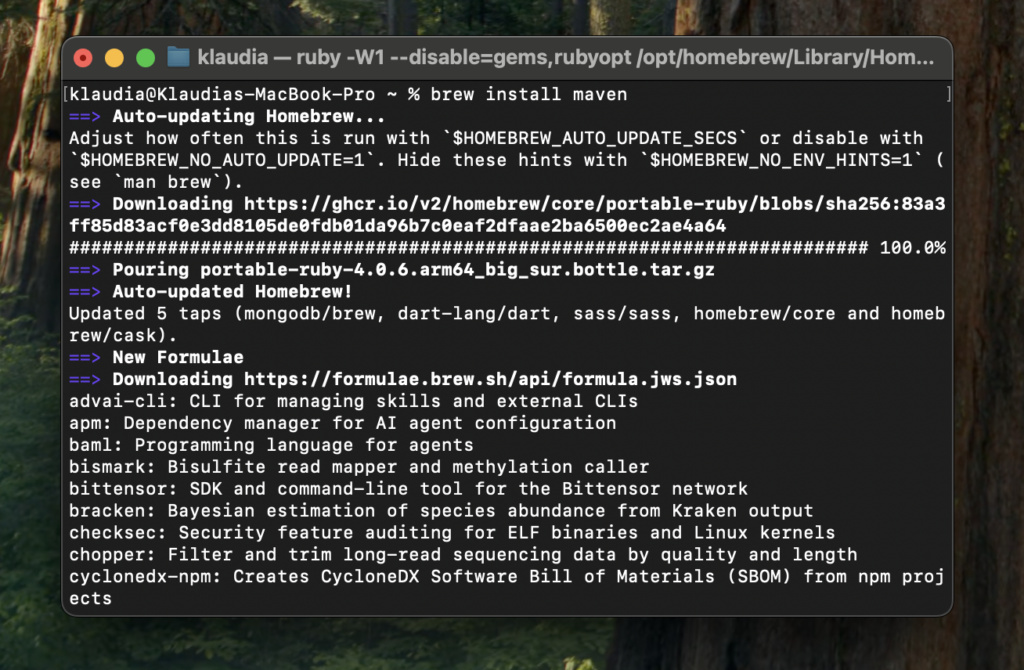 brew install maven on terminal